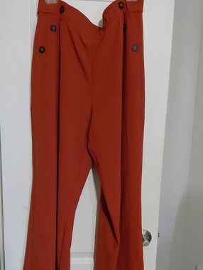 Women's Rust-Orange Button Detail Dress Pants 30" Inseam